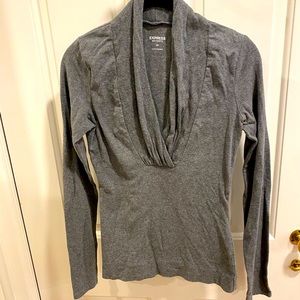 Express grey v neck ruched long sleeve top XS